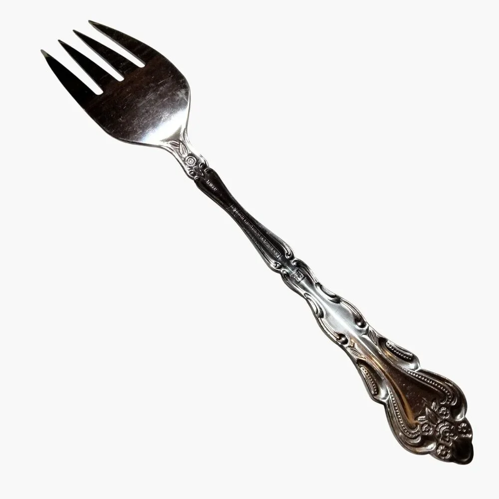 International Serving Fork Stainless Steel Floral Handle Vintage